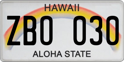 HI license plate ZBO030