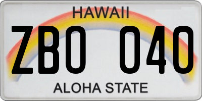 HI license plate ZBO040