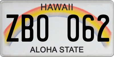 HI license plate ZBO062