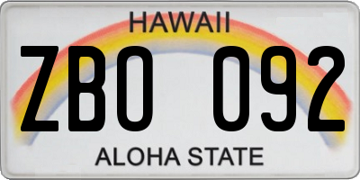 HI license plate ZBO092