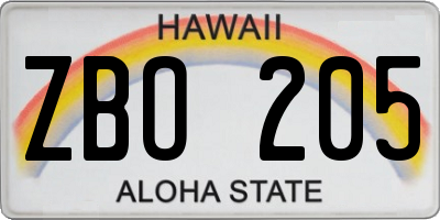 HI license plate ZBO205