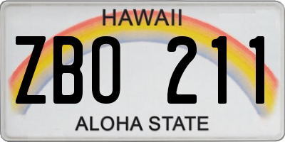 HI license plate ZBO211