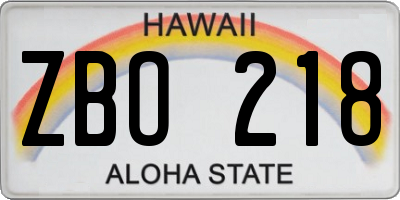 HI license plate ZBO218