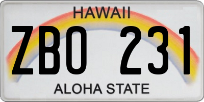 HI license plate ZBO231
