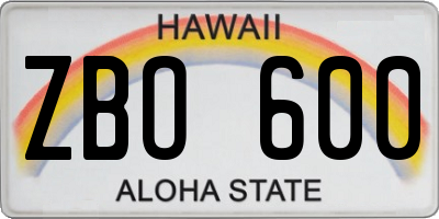 HI license plate ZBO600