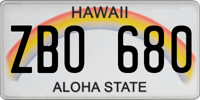 HI license plate ZBO680