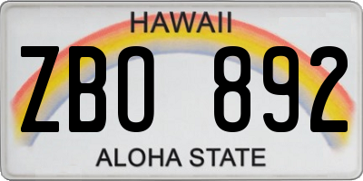 HI license plate ZBO892