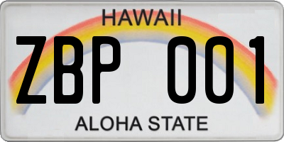 HI license plate ZBP001