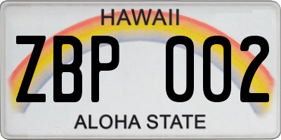 HI license plate ZBP002