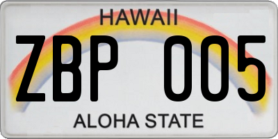 HI license plate ZBP005