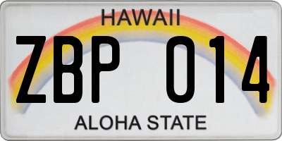 HI license plate ZBP014