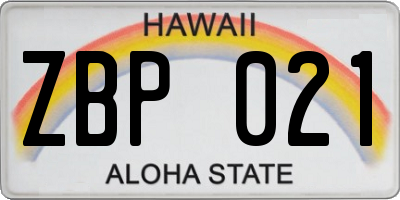 HI license plate ZBP021