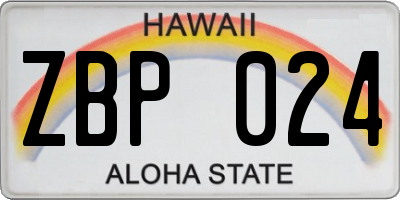 HI license plate ZBP024