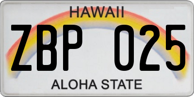 HI license plate ZBP025