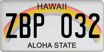 HI license plate ZBP032