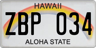HI license plate ZBP034