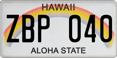 HI license plate ZBP040