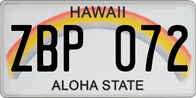 HI license plate ZBP072