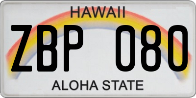 HI license plate ZBP080