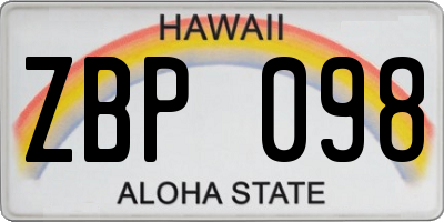 HI license plate ZBP098