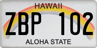 HI license plate ZBP102