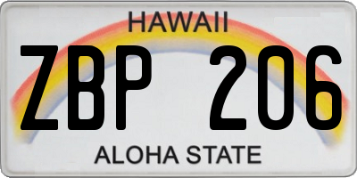 HI license plate ZBP206