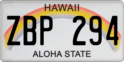 HI license plate ZBP294