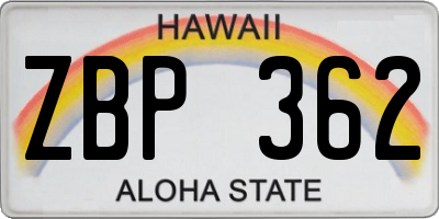 HI license plate ZBP362