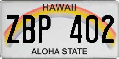 HI license plate ZBP402
