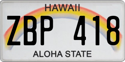HI license plate ZBP418