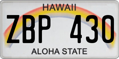 HI license plate ZBP430