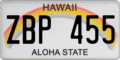 HI license plate ZBP455