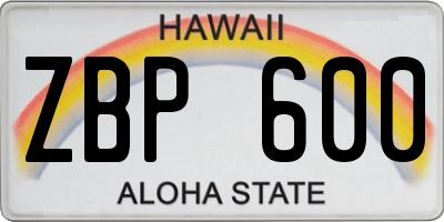 HI license plate ZBP600