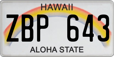 HI license plate ZBP643