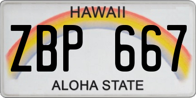 HI license plate ZBP667