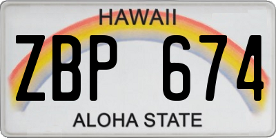 HI license plate ZBP674