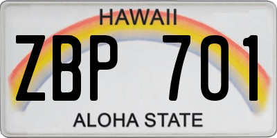 HI license plate ZBP701