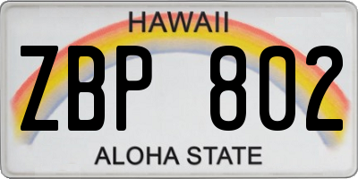 HI license plate ZBP802