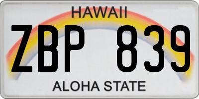 HI license plate ZBP839