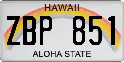 HI license plate ZBP851