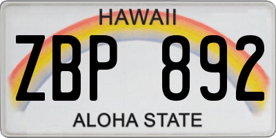 HI license plate ZBP892