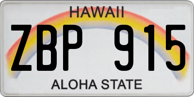 HI license plate ZBP915