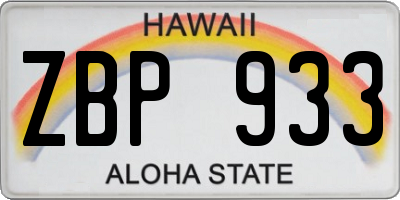 HI license plate ZBP933
