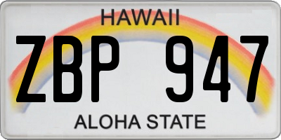 HI license plate ZBP947