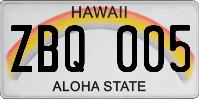 HI license plate ZBQ005