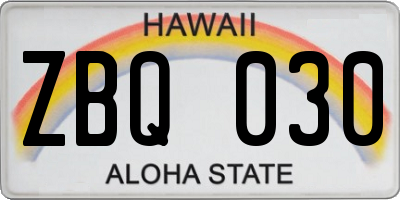 HI license plate ZBQ030