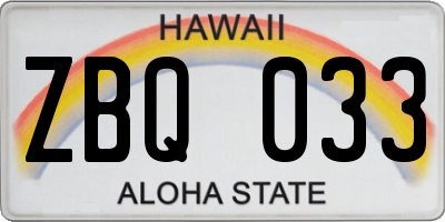 HI license plate ZBQ033