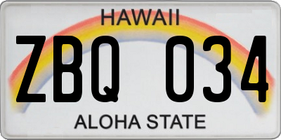 HI license plate ZBQ034