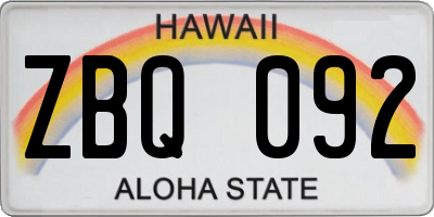 HI license plate ZBQ092
