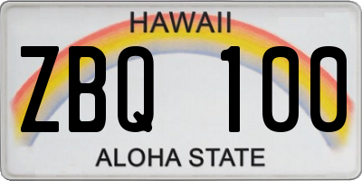 HI license plate ZBQ100